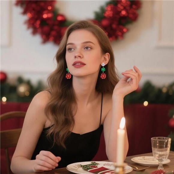 ✨ Christmas Bowknot Earrings | Red Green Silver Holiday Studs - Picture 6 of 6